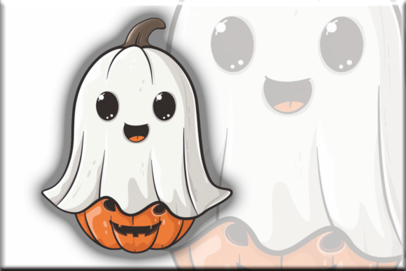Download Cute Halloween Ghost on Spooky Pumpkin - Premium Resources